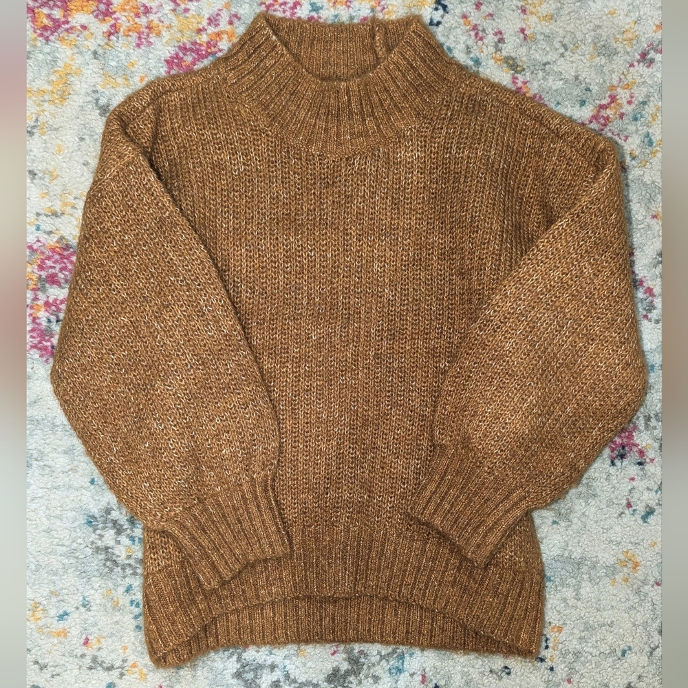 Cozy Mock-Neck Shaker-Stitch Cocoon Sweater for Girls